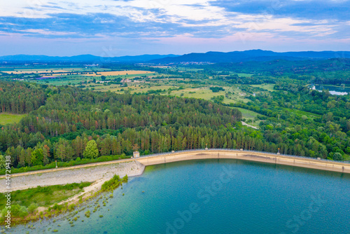 Sunset aerial view of Koprinka dam in Bulgaria photo