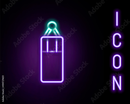 Glowing neon line Punching bag icon isolated on black background. Colorful outline concept. Vector.