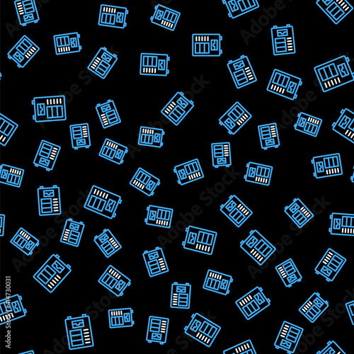 Line Vending machine of food and beverage automatic selling icon isolated seamless pattern on black background. Vector.