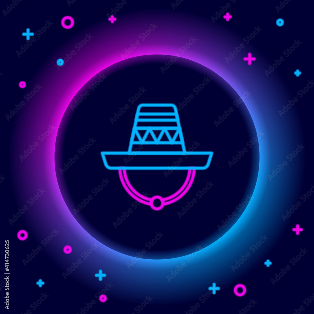 Glowing neon line Traditional mexican sombrero hat icon isolated on black background. Colorful outline concept. Vector.