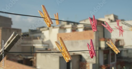 Clothes pin on a line on a roof in Sicily