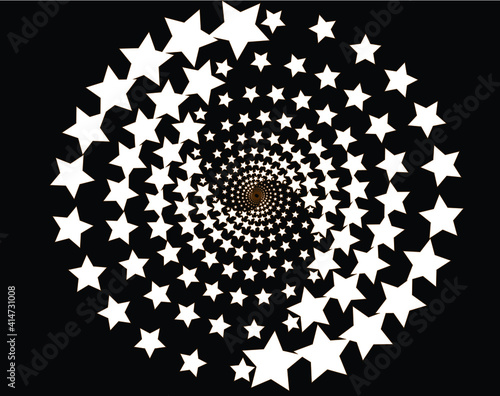 White halftone dots in vortex form. Geometric art. Trendy design element.Circular and radial lines volute, helix.Segmented circle with rotation.Radiating arc lines.Cochlear,stars