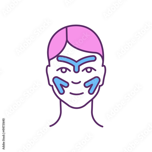 Face tapes RGB color icon. Anti-aging cosmetic procedure. Fine lines and wrinkles reduction. Skin smoothing. Non-surgical facial enhancements. Treating skin damage. Isolated vector illustration