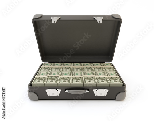 Cash. Suitcase full of banknotes.