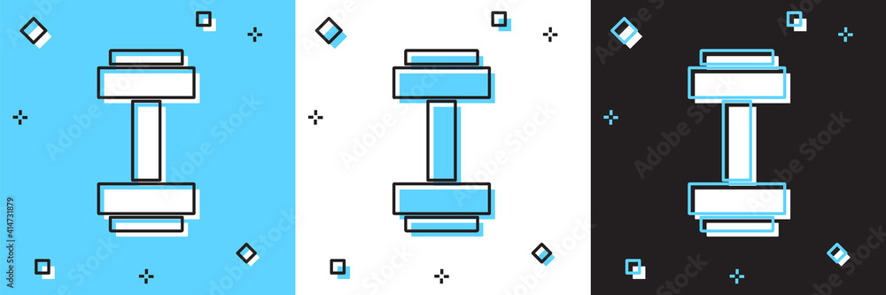 Set Dumbbell icon isolated on blue and white, black background. Muscle lifting icon, fitness barbell, gym, sports equipment, exercise bumbbell. Vector. Set Dumbbell icon isolated on blue and white, black background. Muscle lifting icon, fitness barbell, gym, sports equipment, exercise bumbbell. Vector.