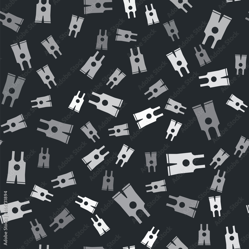Grey Wrestling singlet icon isolated seamless pattern on black background. Wrestling tricot. Vector.