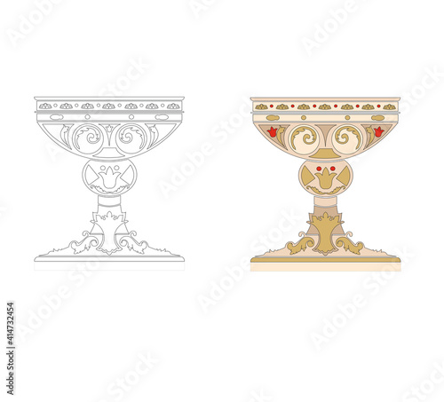 symbol fine arts ancient Roman cup decorated in classic and historical gothic style produced in Italy