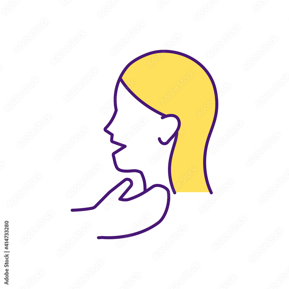 Self care for sore throat RGB color icon. Keeping voice healthy. Soothing pain, irritation. Vocal hygiene. Viral throat infection treatment. Maintaining good vocal health. Isolated vector illustration