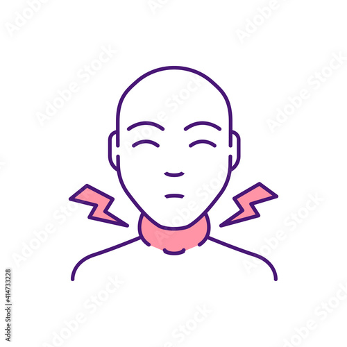 Swollen lymph nodes RGB color icon. Tonsils swelling and redness. Inflammation in throat. Tonsillitis, pharyngitis. Viral infection. Sore throat. Difficulty swallowing. Isolated vector illustration