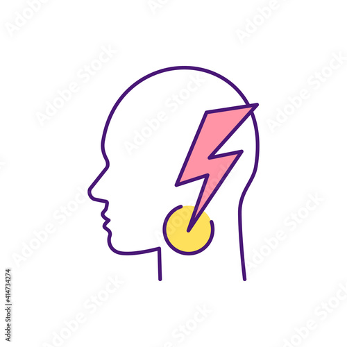 Painful swallowing RGB color icon. Shooting pain in throat. Bacterial infection. Scratchy, dry feeling. Acute pharyngitis, tonsillitis. Irritation. Viral infection. Isolated vector illustration