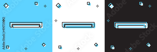 Set Long luminescence fluorescent energy saving lamp icon isolated on blue and white, black background. Vector.