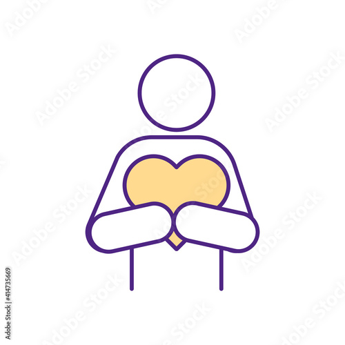 Self-forgiveness RGB color icon. Positive attitudes. Procrastination reduction. Wellbeing and productivity improvement. Overcoming negative emotions and overall distress. Isolated vector illustration