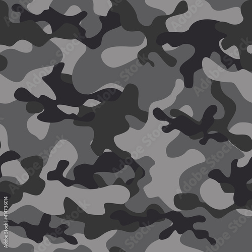 Gray camo pattern, seamless military background. Vector illustration for textiles.