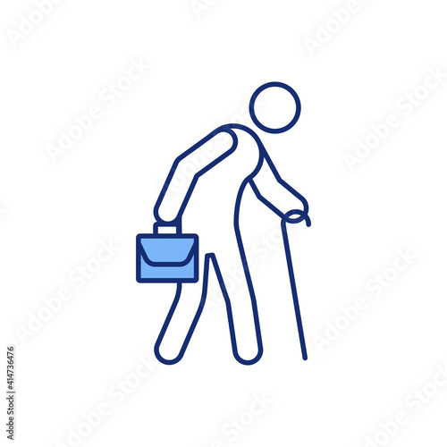 Employing older workers RGB color icon. Better conditions for aging workers. Difficulty finding jobs. Work-life balance. Age discrimination. Recruiting aging workforce. Isolated vector illustration