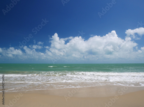 Beautiful tropical sea and sand beach with blue sky in sunny day