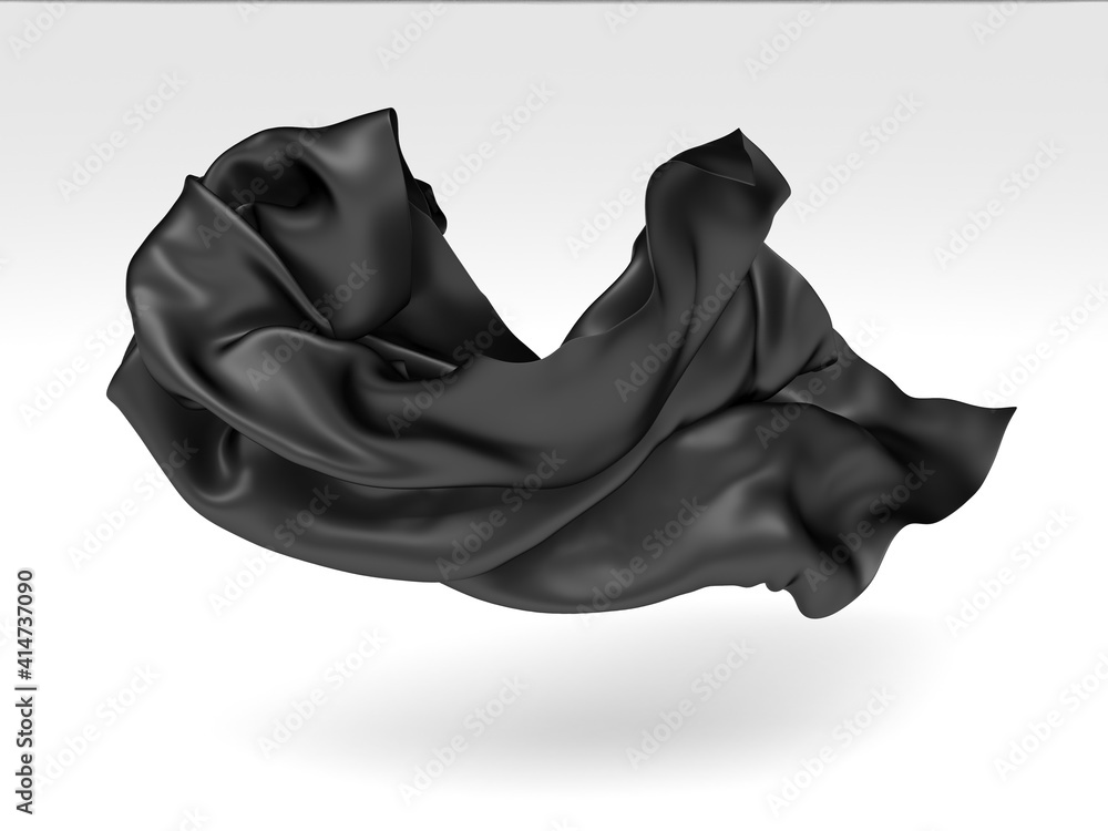 Wavy black satin fabric on a white background Wavy black satin fabric on a white background