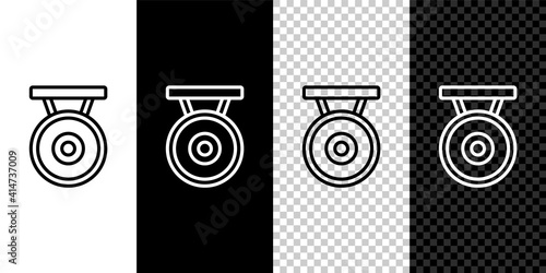 Set line Gong musical percussion instrument circular metal disc icon isolated on black and white,transparent background. Vector.