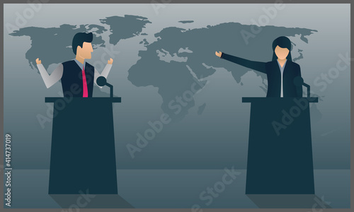vector illustration of business woman having heated discussion at panel discussing