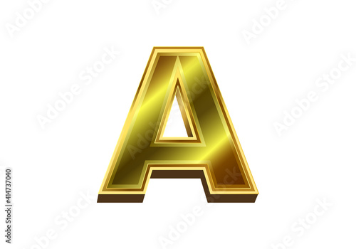 3d golden letter A. Luxury gold alphabet on white background