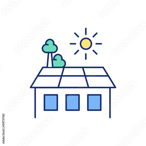 Rooftop place for relaxation RGB color icon. Rooftop garden development. Recreational green space. Open, flat roof area. Summer relaxing and entertaining. Living roof. Isolated vector illustration