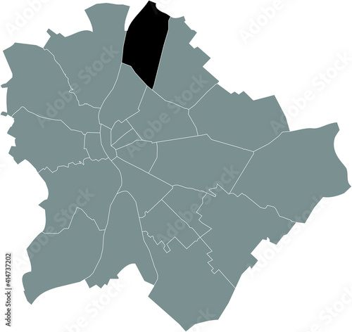 Black location map of the Budapestian Újpest 4th district (IV kerület) inside gray map of Budapest, Hungary photo