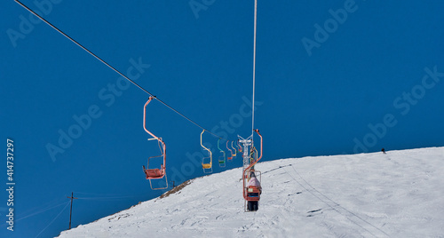 The Elbrus region, Kabardino-Balkaria, Russia. Chairlift on Mount Cheget.