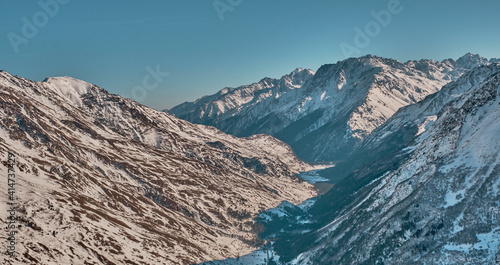 Winter mountain landscape of the Elbrus region. Baksan Gorge, Kabardino-Balkaria, Russia. photo