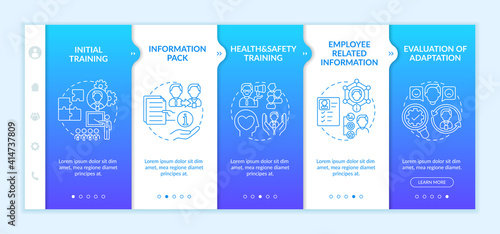 Provision of privileges onboarding vector template. Employee related information and trial period. Responsive mobile website with icons. Webpage walkthrough step screens. RGB color concept