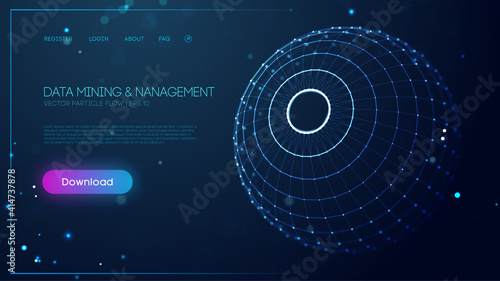 Technology sphere abstract background. Data mining and management. Finance concept business software blue technology background. Digital information network connection. Vector illustration EPS 10.