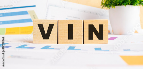 VIN word on wooden cubes. The background is a business graphs. Business and finance concept