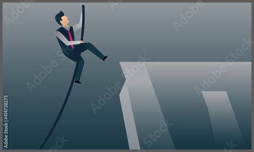 
vector illustration of businessman pole vaulting towards his success goal