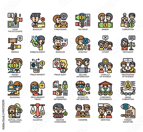 Set of Business Corruption thin line and pixel perfect icons for any web and app project.