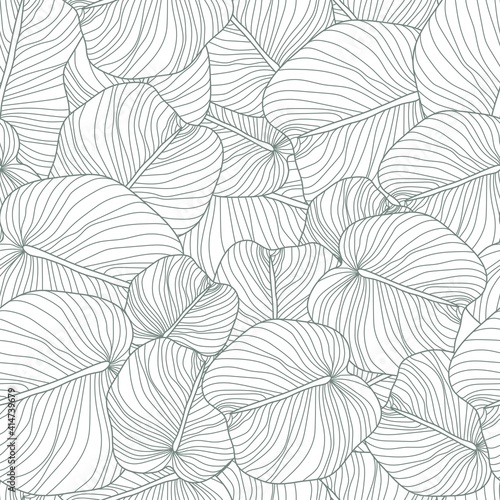 Seamless Pattern with Leaves Line Art Style for Wedding, Anniversary, Birthday and Party. Floral Leaves Design for Banner, Poster, Card, Print, Invitation, Scrapbook. Vector EPS 10