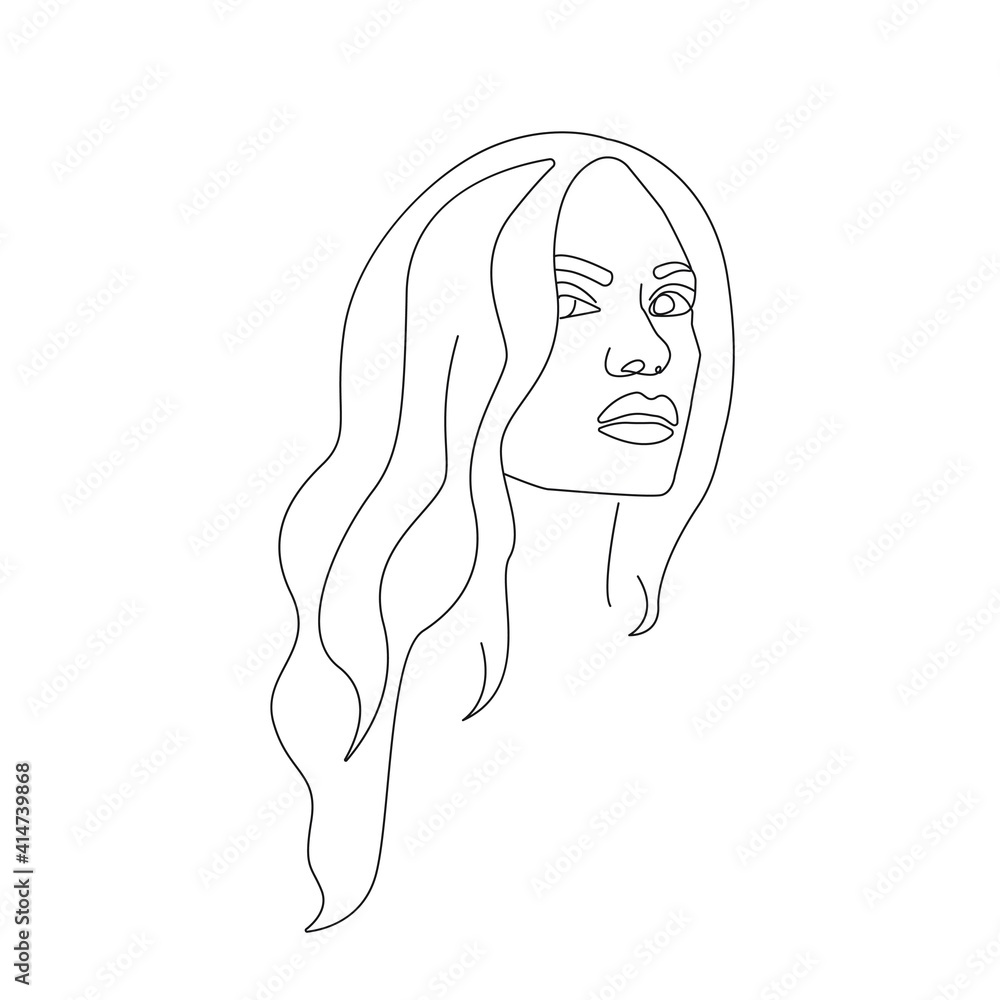 Woman Face Continuous One Line Vector Drawing. Style Template with Abstract Female Face. Modern Minimalist Simple Linear Style. Beauty Fashion Design Woman Face Continuous One Line Vector Drawing. Style Template with Abstract Female Face. Modern Minimalist Simple Linear Style. Beauty Fashion Design