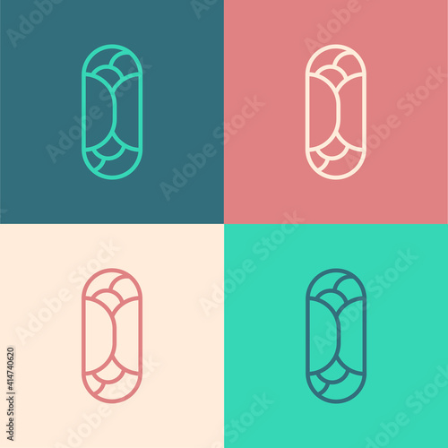 Pop art line Burrito icon isolated on color background. Traditional mexican fast food. Vector.