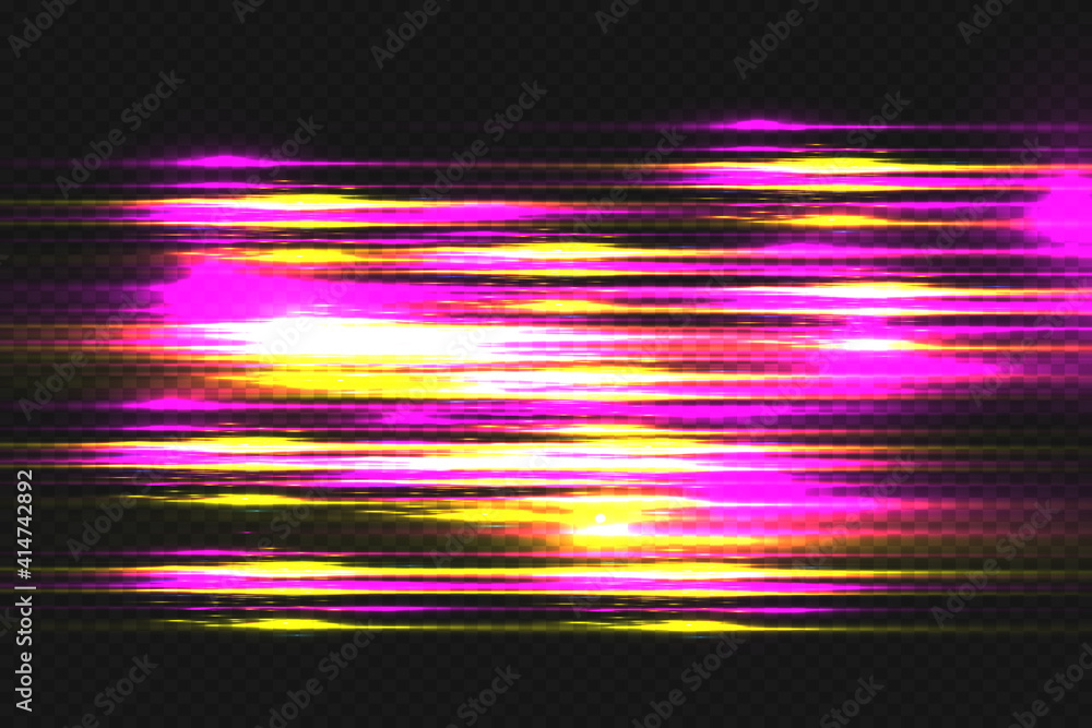 Stylish light effect. Abstract laser beams of light. Isolated on transparent dark background. Vector illustration. EPS 10