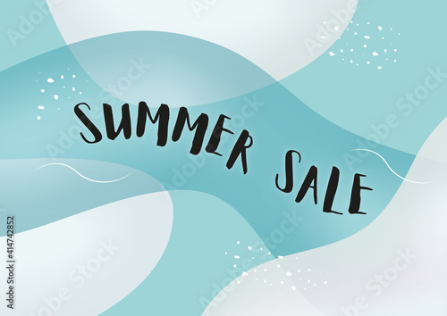 Summer Sale banner. Abstract blue wavy fluid shapes background. 