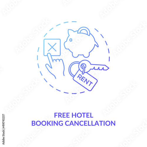 Free hotel booking cancellation concept icon. Service optimization. Travel during covid pandemic idea thin line illustration. New normal. Business travel. Vector isolated outline RGB color drawing.