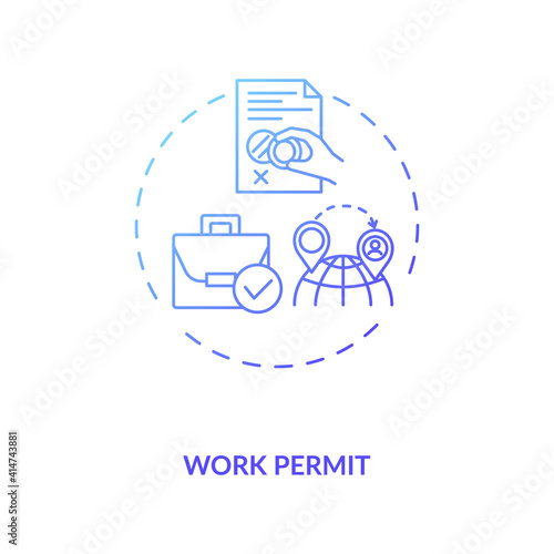 Work permit concept icon. Work immigration idea thin line illustration. Pandemic adaptation. Business travel during covid pandemic. Moving organization. Vector isolated outline RGB color drawing