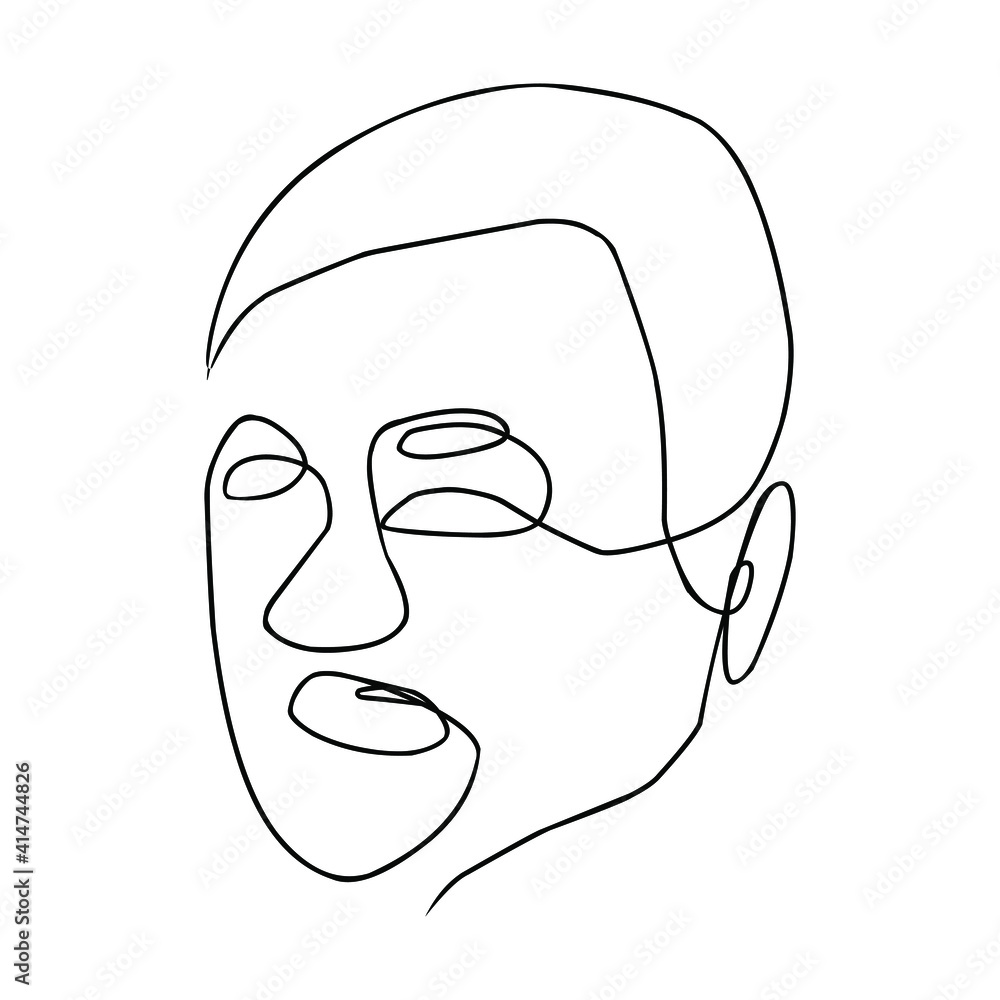 Continuous line or Face Line drawing sets of faces and facial gestures, handsome men minimalist illustration, slogan print graphic style design