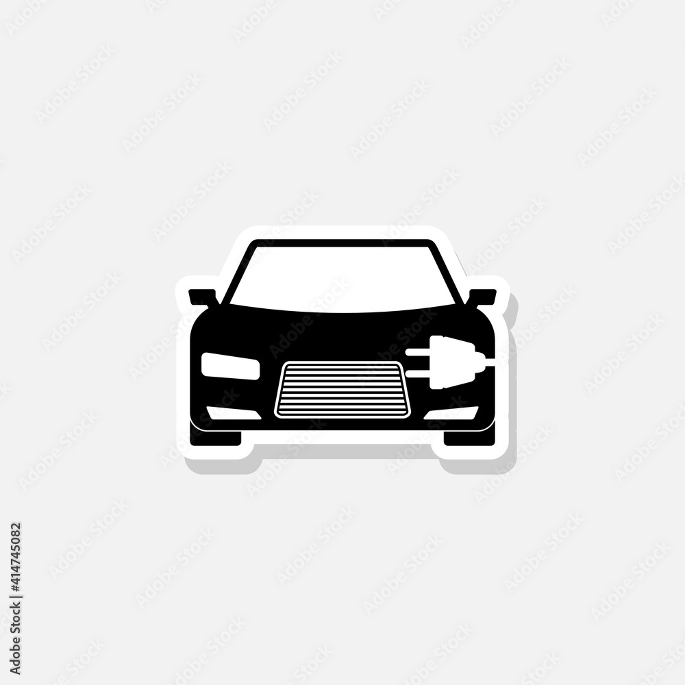 Electric car sticker icon isolated on white background Electric car sticker icon isolated on white background