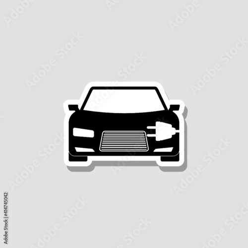 Electric car sticker icon isolated on white background