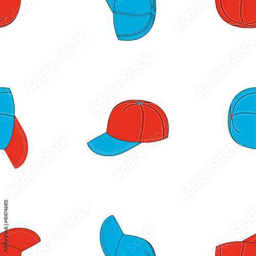 Seamless pattern of baseball caps various colour variants