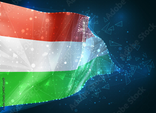 Hungary   vector flag  virtual abstract 3D object from triangular polygons on a blue background