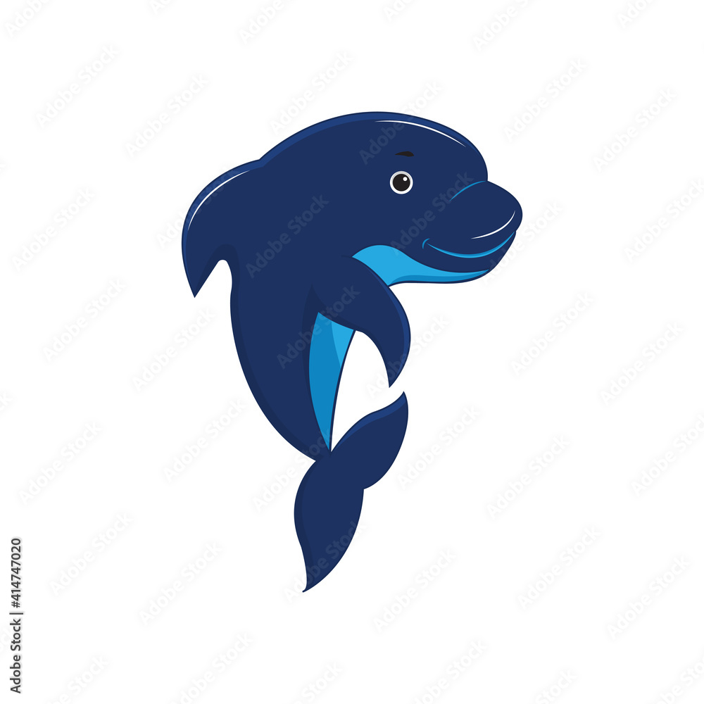 Fototapeta premium Dolphin is a marine animal that swims underwater. Cartoon vector illustration isolated on white background.