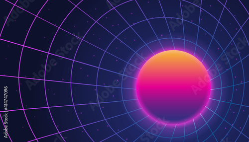 Background Landscape 80s Styled. Synthwave, retrowave, cyber neon with copy space.