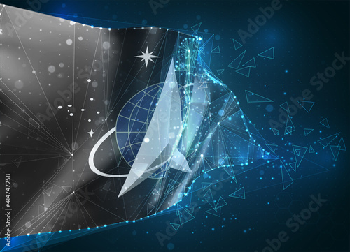 space troops vector flag, virtual abstract 3D object from triangular polygons on a blue background