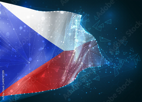 Czech Republic   vector flag  virtual abstract 3D object from triangular polygons on a blue background