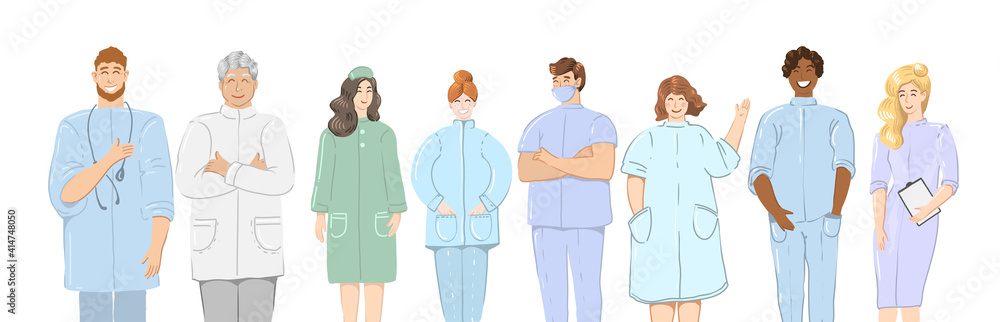 Doctors. Team of medical workers on a white background. Hospital staff. Vector illustration in cartoon style Doctors. Team of medical workers on a white background. Hospital staff. Vector illustration in cartoon style