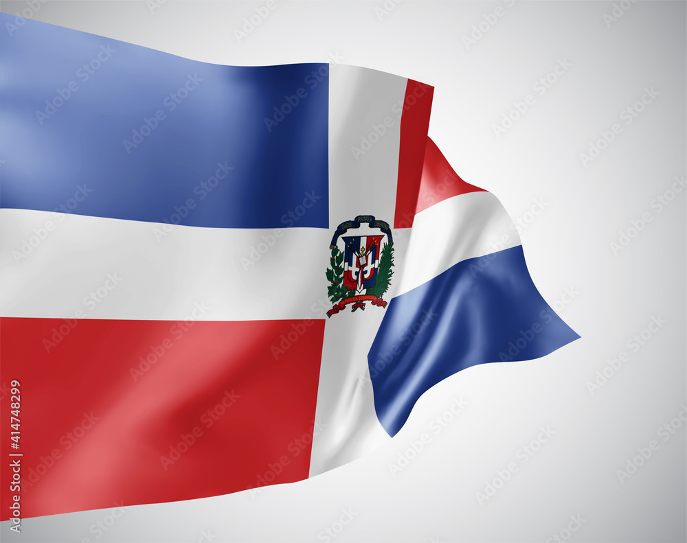 Dominican Republic, vector flag with waves and bends waving in the wind on a white background. Dominican Republic, vector flag with waves and bends waving in the wind on a white background.
